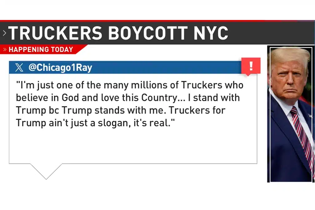 A group of truck drivers, identifying as supporters of former President Donald Trump (Truckers for Trump), announced a boycott against driving to New York City.
