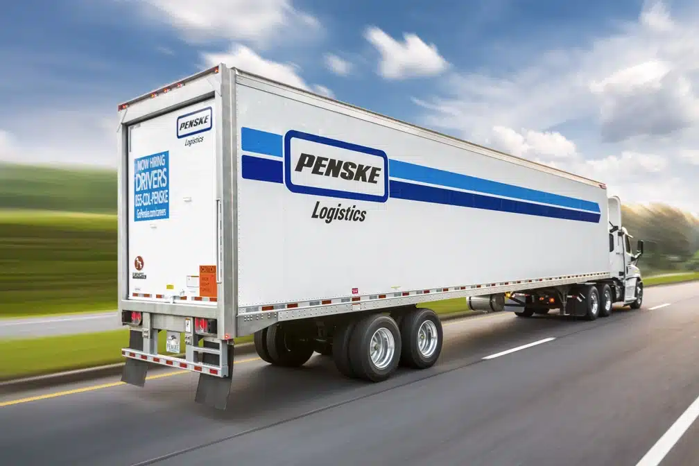 Penske Logistics Semi Truck Driving Down the Highway