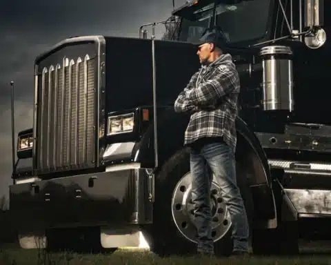 Trucker Jobs on the Rise - Trucker Standing Strong in Front Of Semi-Truck